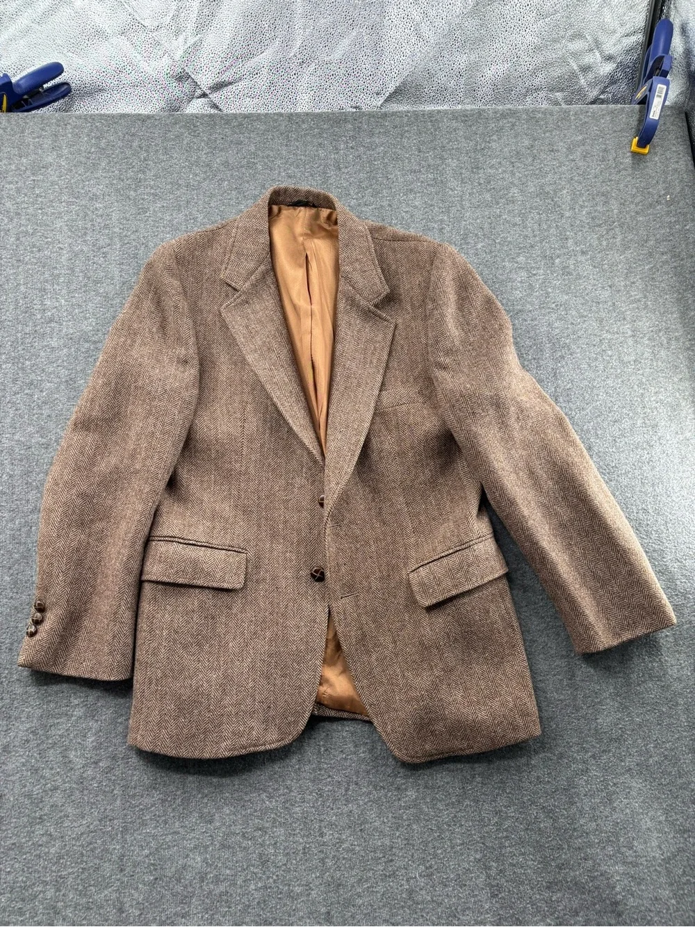 Park Row Brown Herringbone Tweed Wool Blazer 2-Button Notch Inner Pockets